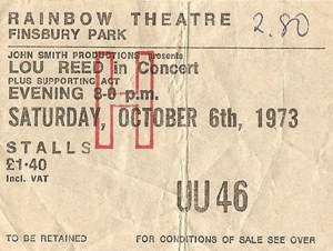 Lou Reed with Golden Earring show ticket#UU46 October 06, 1973 London - Rainbow